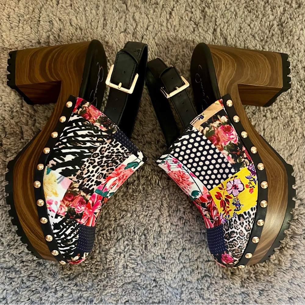 COPY - Jessica Simpson Tiarah Floral Patchwork Leopard Print Clogs